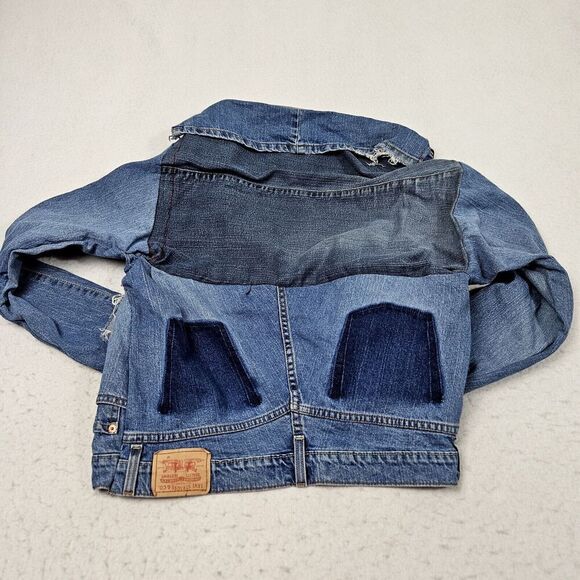 Upcycled Jean Jacket Denim Levis Patched Patched Unique Handmade‎ Unique Open - Picture 4 of 10